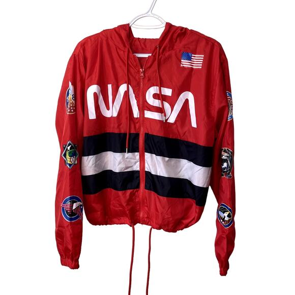 Red NASA Graphic Windbreaker by Chemistry L With Pockets - Picture 1 of 6